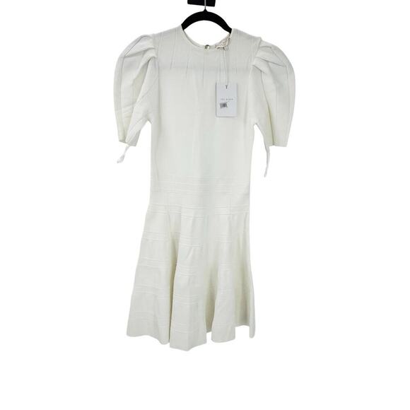 Ted Baker Short Puffed Sleeve Engineered Skirt Dress Crewneck Size 1/ XS NWT - Picture 5 of 14